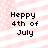 Pixelated text 'Heppy 4th of July' on a pink and white striped background with small dots.