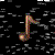 Animated sequence of musical notes and light bursts on a black background with white speckles.
