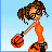 Pixel art buddy icon featuring a cartoon woman with glasses holding a basketball, displayed in a 2x2 contact sheet layout with text elements.