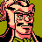 Pixelated 48x48 static icon of a stylized character with pink hair and glasses against a solid green background, rendered in retro video game art style.