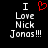Black background with white pixelated text reading "I Love Nick Jonas!!!" and a red heart symbol replacing the word "love" in one view.