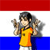 Static pixelated icon of a person in an orange jersey against horizontal red-white-blue stripes, likely representing Dutch national colors.