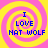 Four identical display blue text "I LOVE NAT WOLF" over yellow and pink spiral backgrounds, arranged in a