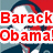 Pixelated red text 'Barack Obama!' overlays a blurred figure in dark suit and light shirt against red and gray background.