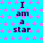 A static image with a bright cyan background covered in small pink stars, displaying the text "I am a star" repeated six times in dark purple pixelated font.