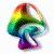 Rainbow gradient mushroom icon with metallic sheen on white background, next to green text reading Original Icons .com.
