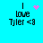 A cyan background displays four identical text blocks reading "I love Tyler <8" with varying pink pixelated animations above the 'I'.