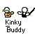 Pixel art image with two stylized figures and text on a gray background.