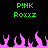 Green text 'P!NK' and 'Roxxz' above pink pixelated flames on a black background.