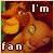 Animated cartoon character with brown fur and yellow beak, repeated in pattern with text 'I'm fan' above each instance