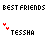 Static pixel art of six 'BESTFRIENDS' icons with red heart symbols and names below each