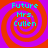 Four identical pixelated icons arranged in a , each featuring cyan text over red and purple spiral backgrounds