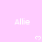 A static image with a light pink background featuring repeated white text 'Allie' and small heart symbols