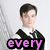 Four- shows a person in different poses with overlaid text: 'every' (purple), 'time' (red), 'we' (blue), 'touch' (green)