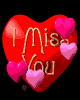 Red heart-shaped icon with "I Miss You" text and floating pink hearts on black background, animated with heart movement.