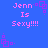 Blue background with pink pixelated text reading "Jenn Is Sexy!!!!" and purple square-shaped decorative elements.
