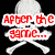 Pixelated skull and crossbones with red text 'AFTER the game...' on black background, pink text 'and the pawn go in the same' on white background.