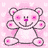 A 3x2 contact sheet of six pixelated teddy bear frames on a pink background with repeating 'V' patterns, each frame showing slight variations in pose and expression.