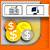 A static icon shows a metallic container holding three coins with dollar signs, set against an orange background.