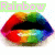 Four rainbow-colored lips icons arranged in a with text labels above each, showing slight variations in color saturation and background dots