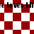Red and white checkered pattern with repeated text 'ee loves Mie loves Mi' in black pixelated font across the image.