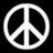 A high-contrast black-and-white pixelated peace symbol with a thick white outline on a solid black background.