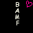 Pixelated white text 'BAHF' vertically aligned on both sides of a central pink heart symbol against black background.