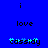 Blue background with black text 'i', 'love', and 'tassidy' in pixelated font, where the first frame shows a static layout and the second frame displays animated blue sparkles on the word 'tassidy'.