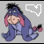 A 2x2 contact sheet of four animated frames showing Eeyore from Winnie the Pooh, each with a white pixelated heart outline in different positions against a gray background.