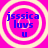 Four identical circular icons with pink backgrounds and white concentric rings display blue text reading 'jssica luvs u' in a pixelated font.