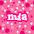 Pixelated pink background with scattered white and pink squares, featuring a central white text 'nua' in a bold, blocky font outlined in bright pink.