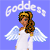 Pixelated angel figure with brown hair, white wings, and white dress against light blue background, with partial text above.