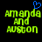 Green pixelated text reads "Amanda and Auston" with a blue heart symbol above the 'a' in Amanda on the left side of the image.