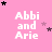 Pink background with repeated white text "Abbi and Arie" surrounded by black and purple stars in a
