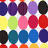 Static image of a containing multiple of colored circles and squares on patterned backgrounds