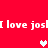 Red background with repeated white text "I love josk" and pixelated heart symbols in white and pink.