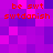 Pixelated image with red text on a purple and pink checkered background, showing repeated phrases in a
