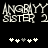 Pixelated text 'ANGRYY SISTER 2' repeated twice on black background with two of five white and gray plus signs below