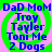 Four identical display blue text on a green and pink spiral background with 'DaD MoM' at top, 'Troy', 'Taylor', 'Toni Me', '2 Dogs' below