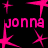 Black background with pink text and starbursts; 'jonna' repeated in pixelated font, stars scattered throughout the frame.