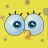 A 3x3 contact sheet of a Spongebob Squarepants animated icon showing seven frames with varying heart colors and positions against a yellow dotted background.