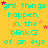 Yellow background with cyan text repeating 'gr8 things happen in the blink<3 of an eye' and scattered pink/orange stars.