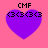 Four identical pixelated purple hearts on pink background with 'CMF' text above and '3030' below, each heart has a distinct pixel pattern on its surface.