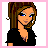 Pixel art contact sheet showing a blonde woman's face, torso in pink shorts, and legs stepping on pink blocks with text reading "blondes please" (yellow) and "brunettes please" (pink).