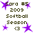 Pixelated purple star icons and brown text reading 'Sara #5 2009 Softball Season <3' arranged in a with varying star positions across observations