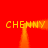 Red background with four instances of the word CHENNY in yellow pixelated text arranged around a central orange rectangular frame.