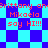 Pixelated text reads 'Brittany anéBrittany an Mikaela say HI!!!' over a blue and purple checkered background with diamond-shaped patterns.