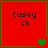 Red square icon with green border displaying 'Casey' and '<3', showing animation changes in heart symbols