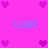 Pixelated pink background with purple hearts and blue text repeating 'CASIE' in a pattern