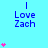 Blue background with repeated "Love Zach" text and pink heart symbols in varying quantities across a